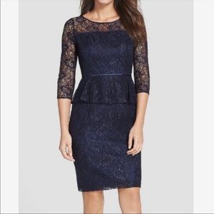 Adrianna-Papell peplum navy lace cocktail dress
